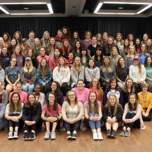 The University of Alabama chapter of Alpha Omega Epsilon took a picture during sisterhood retreat in February 2018 at the Ferguson Center on the campus of UA.