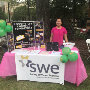 Magdelene Lee, a member of UA SWE, had a display table at UA’s Get On Board Day in September 2017, a tabling fair where student organizations, departments, and community partners set up booths to provide information about what they have to offer students.