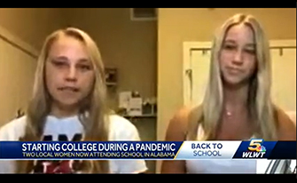 A news screen capture of two college women