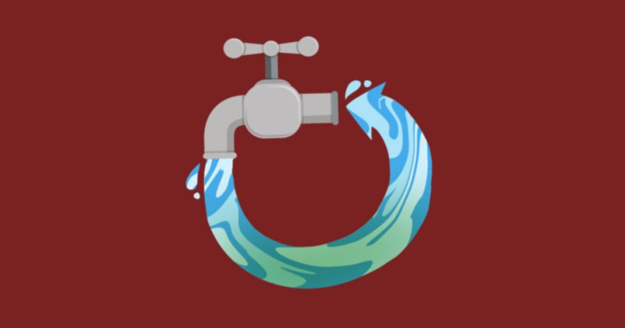 illustration of water coming out of a tap and going back into the tap