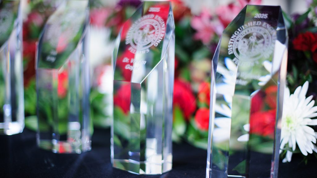 awards on a table