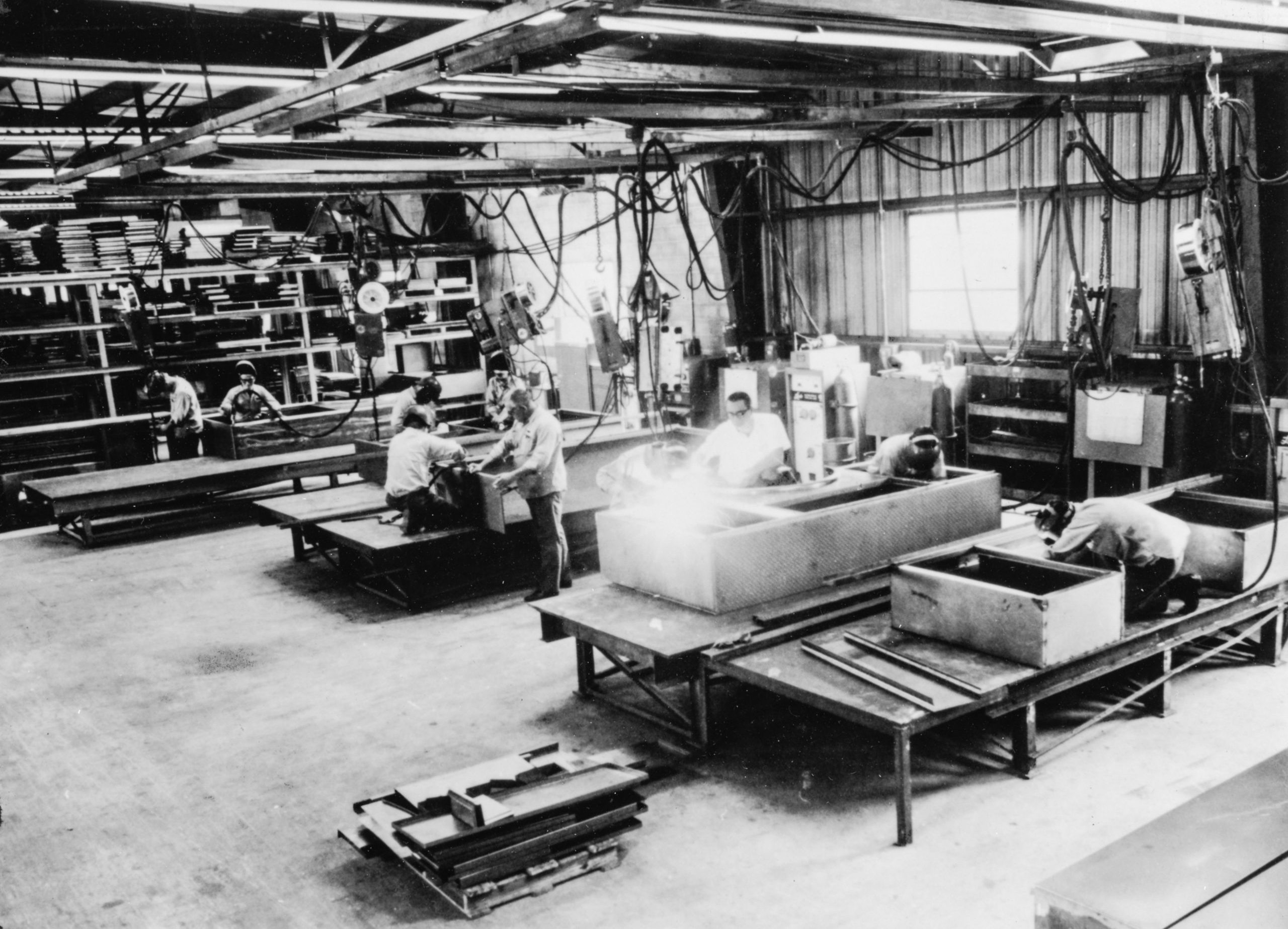 Engineering shop in black and white photo